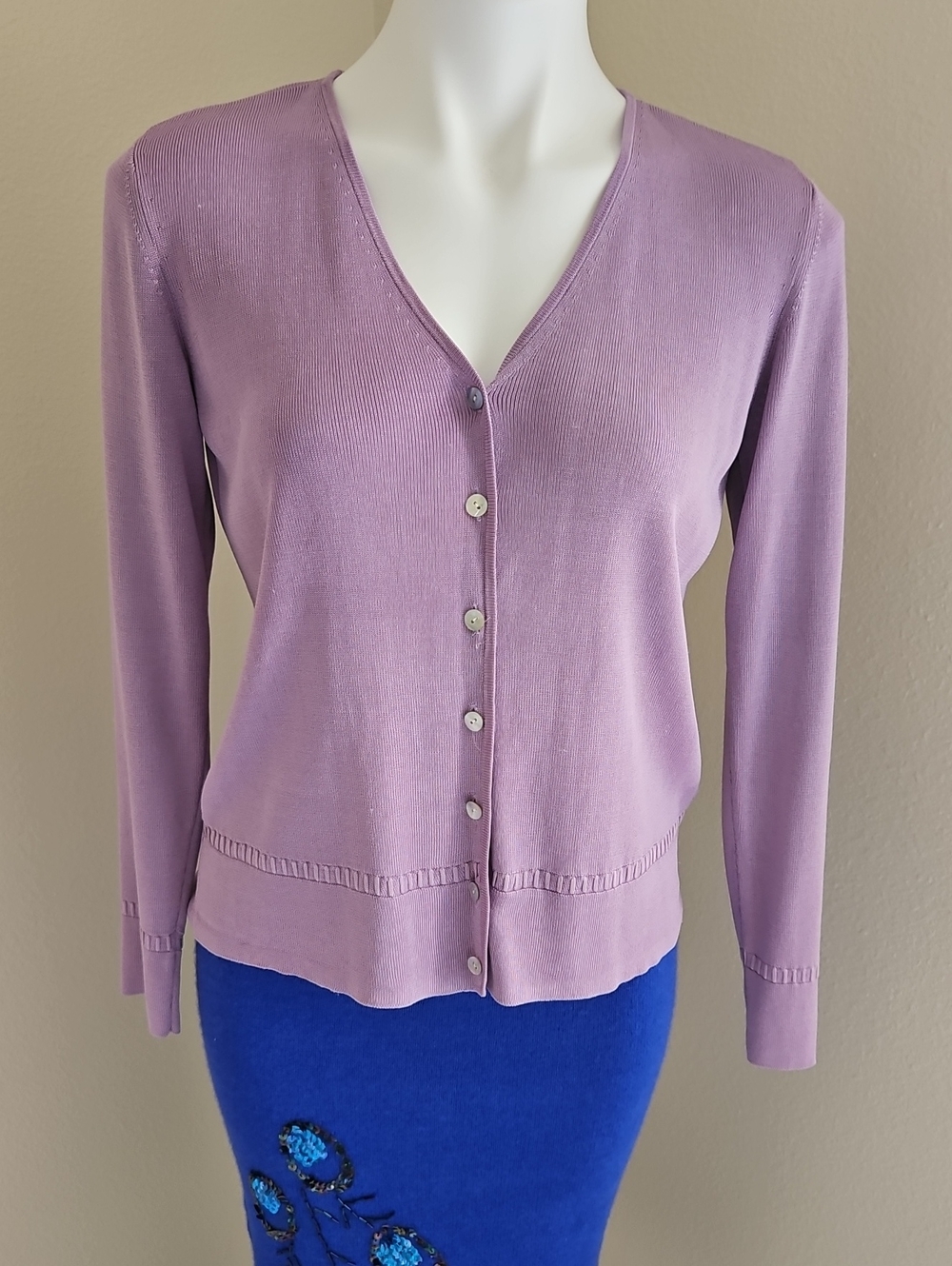 Silk Knit Vintage Saks Fifth Avenue Lilac V-Neck Cardigan Small